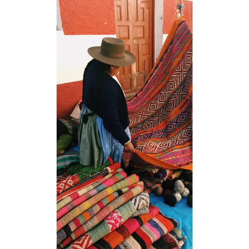 Peruvian Frazada Handwoven Rug – Andean Folk Art Boho Textile 60x64